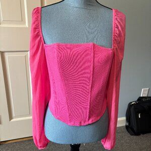 FAB`RIK LADIES SIZE L PINK  SHORT TOP SHEER LONG  SLEEVES CORSET LOOK